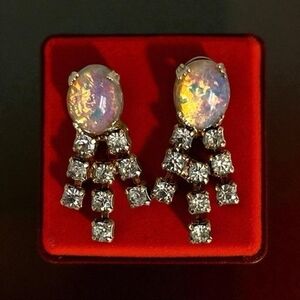 Vintage Iridescent Opal Rhinestone Chandelier Drop Earrings